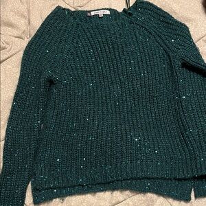 Jennifer Lopez Teal Green Sequin Crewneck Sweater